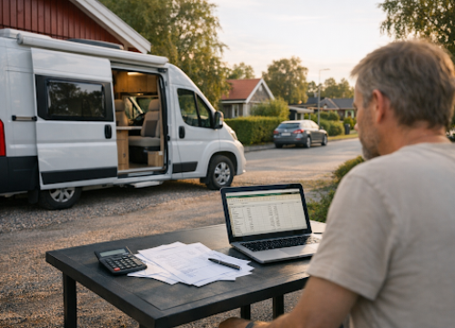 Bild som illustrerar Hyra ut husbil: skatt, intäkter och risker i privatekonomin
